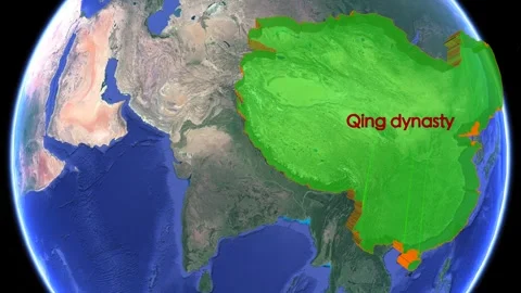 Qing Dynasty boundaries appear on world map - Asian Territory and Ancient China Stock Footage 339793962