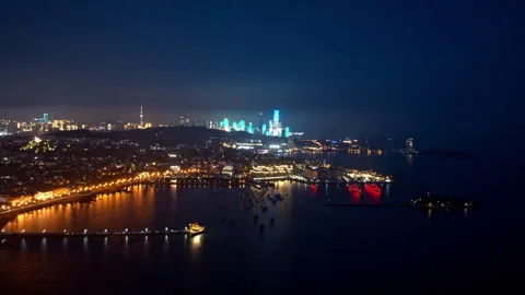 Qingdao light show time-lapse aerial photography 8k Video stock 270506601