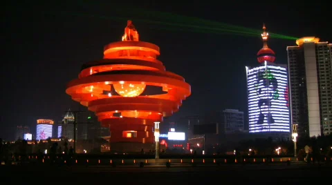 Qingdao in night Stock Footage