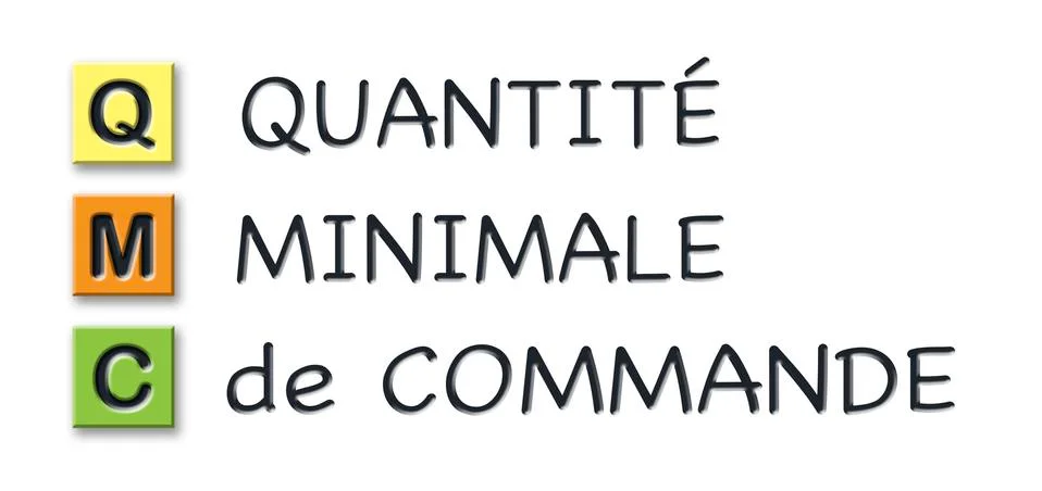 QMC initials in colored 3d cubes with meaning in french language Stock Illustration