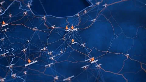 Qom map big data visualization. Futuristic map infographic of city in Iran Stock Illustration