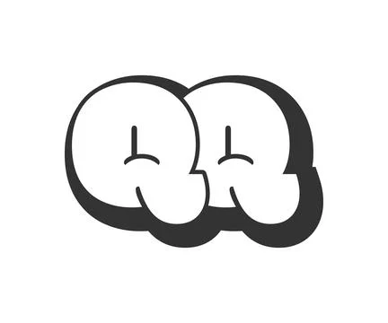 QQ logo, bubble comic lettering, rounded in graffiti style black and white .. Stock Illustration