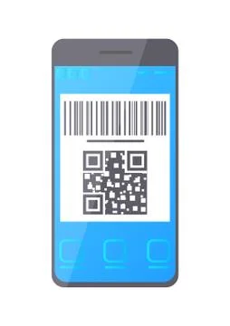 QR Bar Code on Smartphone Screen, Phone Monitor Illustrazione stock