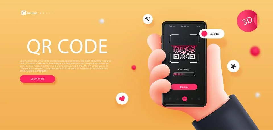 QR code 3d banner vector Illustrazione stock