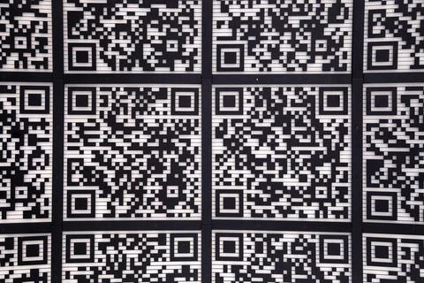 Qr code abstract pattern background, black and white, horizontal Foto stock