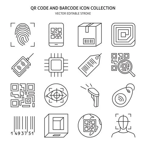 Qr code and barcode icon set in thin line style Stock Illustration