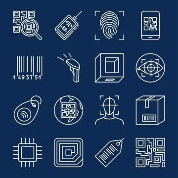 Qr code and barcode icon set in line style Illustrazione stock