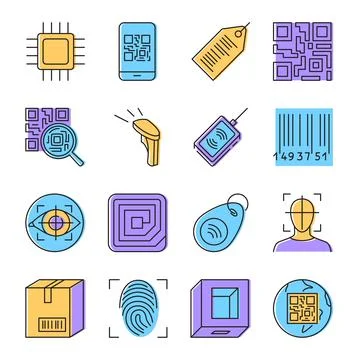 Qr code and barcode icon set in line style Illustrazione stock