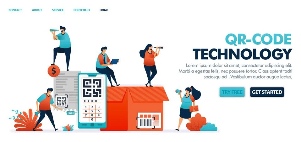 QR code and barcode technology for e-commerce, purchasing, storage, fintech,  Illustrazione stock