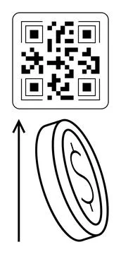 QR Code and Coin with Arrow Illustrating Digital Payment Transaction Concept Stock-Illustration