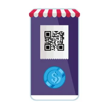 Qr code and coin inside smarpthone vector design Illustrazione stock