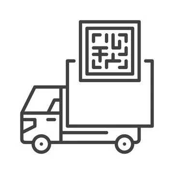 QR Code and Delivery Truck vector concept thin line icon Illustrazione stock
