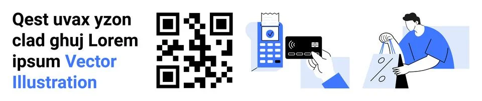 QR code and digital card reader with hand holding credit card signify digital Stock Illustration