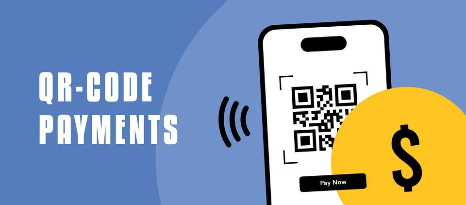 QR code and mobile wallet banner with contactless payment icons. Fintech payment Illustrazione stock