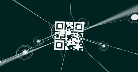 QR code and network connections image over dark green background Illustrazione stock