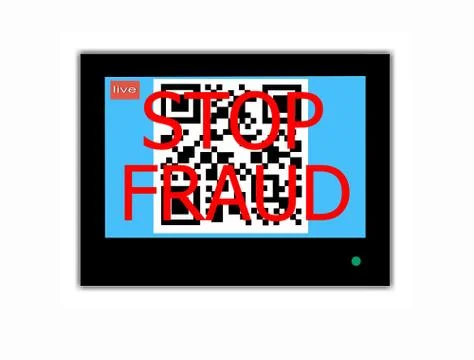 Qr code and slogan stop fraud on television screen Stock Illustration