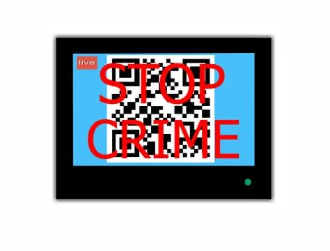 Qr code and slogan stop crime on television screen Stock Illustration