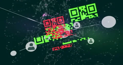 QR code and user icons connected by lines, digital network animation Stock Footage 305527464