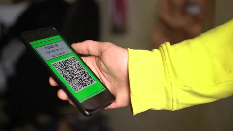 QR code app during Coronavirus pandemic. COVID-19 Test Results on the smartphone Stock Footage 152235624