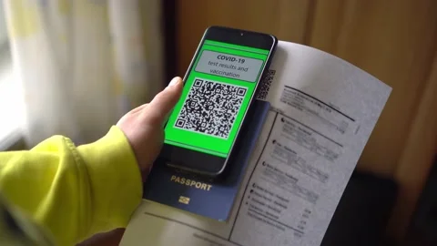 QR code app during Coronavirus pandemic. COVID-19 Test Results on the smartphone Stock Footage 164085013