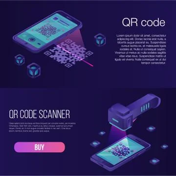 QR code banner set, isometric style Stock Illustration