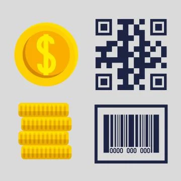 Qr code bar and coins vector design Stock-Illustration