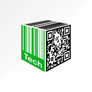 Qr code barcode label 3D tech ecommerce digital scanning check factory shop Illustrazione stock