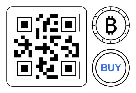QR Code for Bitcoin Payments with Cryptocurrency and Buy Options Stock Illustration