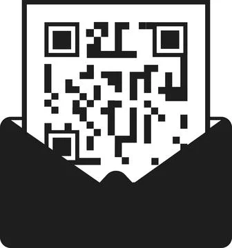 QR code in a black envelope. Vector image. Stock Illustration