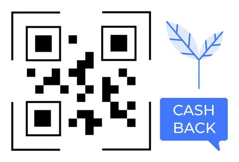QR Code with Blue Leaf and Cash Back Speech Bubble in Modern Flat Design Stockillustratie