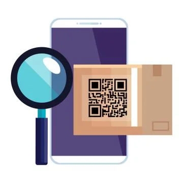 Qr code box and lupe and smarpthone vector design Stock Illustration