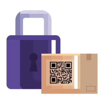 Qr code box and padlock vector design Stock Illustration