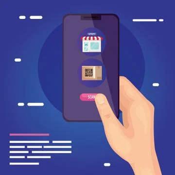 Qr code box and store inside smartphone vector design Illustrazione stock