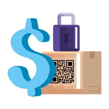 Qr code box dollar and padlock vector design Stock-Illustration
