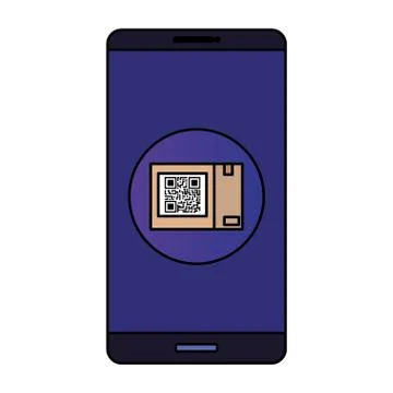 Qr code box inside smarpthone vector design Illustrazione stock