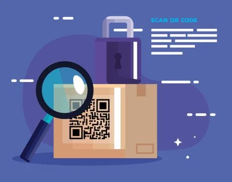 Qr code box lupe and padlock vector design Stock-Illustration