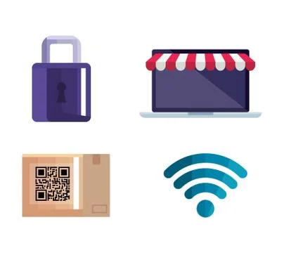 Qr code box padlock wifi and laptop vector design 스톡 일러스트
