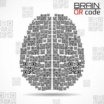 QR code brain. Silhouette human brain with qr code. Technology concept. Vector Stockillustratie