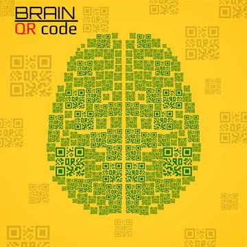 QR code brain. Silhouette human brain with qr code. Technology concept. Vecto Stock-Illustration