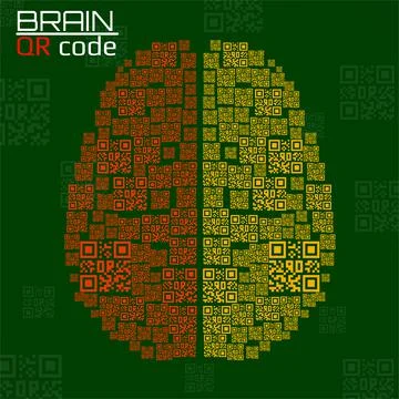 QR code brain. Silhouette human brain with qr code. Technology concept. Vector 스톡 일러스트