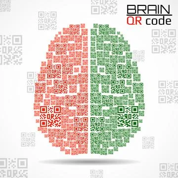 QR code brain. Silhouette human brain with qr code. Technology concept. Vector Stockillustratie