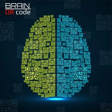 QR code brain. Silhouette human brain with qr code. Technology concept. Vector 스톡 일러스트