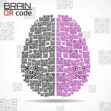 QR code brain. Silhouette human brain with qr code. Technology concept. Vecto Stockillustratie