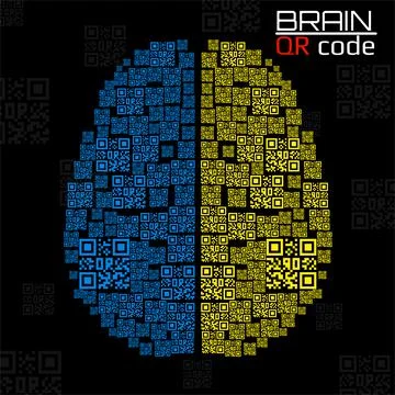 QR code brain. Silhouette human brain with qr code. Technology concept. Vecto 스톡 일러스트