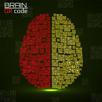 QR code brain. Silhouette human brain with qr code. Technology concept. Vecto イラスト素材