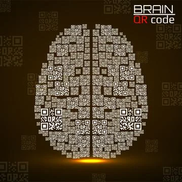 QR code brain. Silhouette human brain with qr code. Technology concept. Vecto Stockillustratie