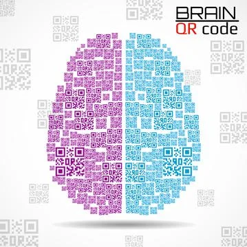 QR code brain. Silhouette human brain with qr code. Technology concept. Vector Stockillustratie