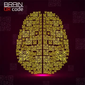QR code brain. Silhouette human brain with qr code. Technology concept. Vecto Illustrazione stock