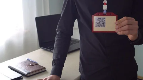 QR Code Business Card or Badge. Exchanging information Stock Footage 123044302