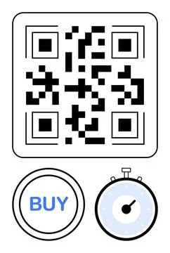 QR Code with Buy Button and Stopwatch Symbolizing Quick Online Shopping and.. Stock-Illustration